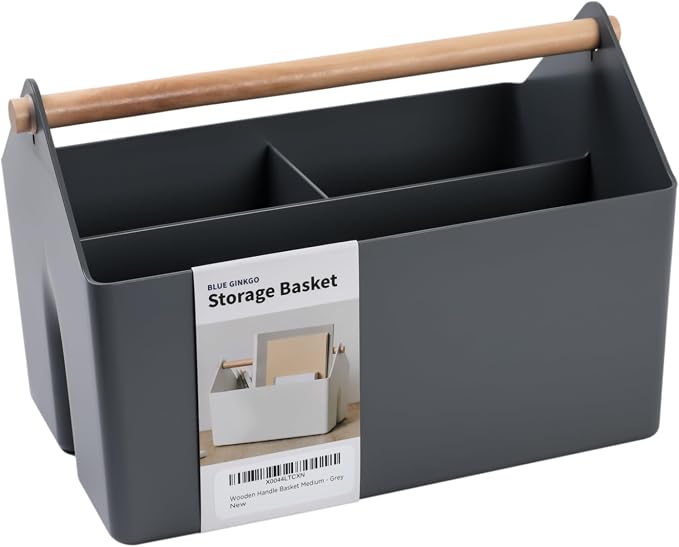 BLUE GINKGO Storage Basket, Medium 4.5L, Grey, Made in Korea | Portable. Divided Storage Bin. Everyday Organization. by BLUEGINKGO