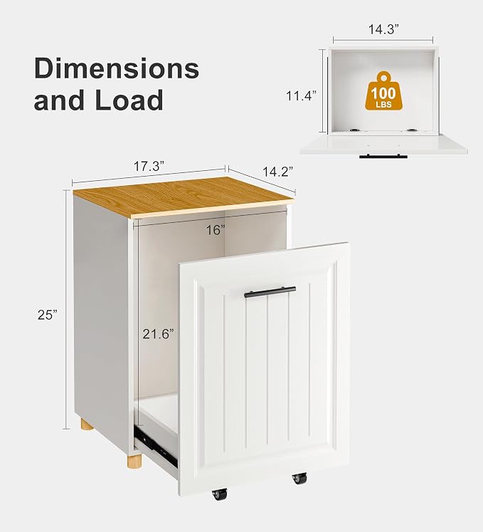 ZIFTY 10 Gallon Pull Out Trash Can Cabinet Kitchen, Laundry Hamper, White | Freestanding Kitchen Cabinet, Hidden Waste Bin, Pet Proof, Wooden Garbage Recycling, Modern Farmhouse Waste Bin Furniture - Image 3