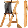 COSYLAND Toddler Standing Tower Foldable Toddler Kitchen Step Stool | Adjustable Height Folding Step Stool for Kids Learning and Cooking - Ages 18 Months to 6 Years with Safety Net Natural by COSYLAND