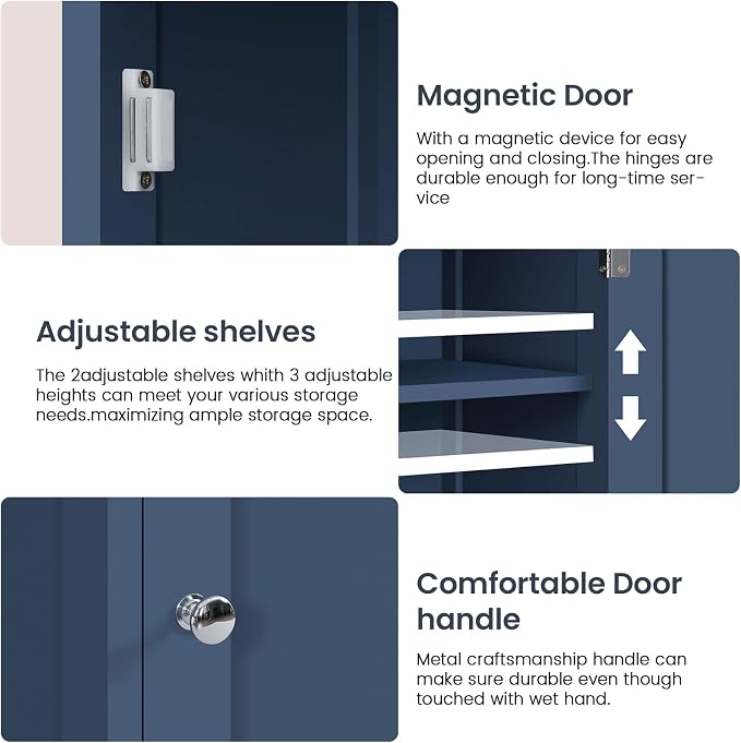Iwell 67" Tall Bathroom Cabinet, Storage Cabinet with 2 Doors & 1 Drawer, Bathroom Storage Cabinets with Adjustable Shelves, for Living Room, Laundry Room, Home Office, Blue - Image 8