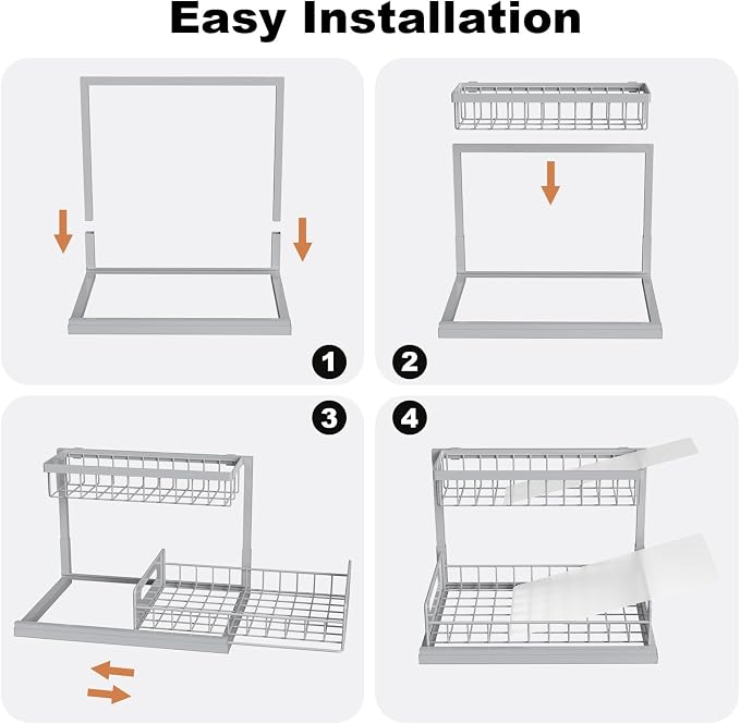 Under Sink Organizer, Pull Out Cabinet Organizer 2 Tier | Slide Out Sink Shelf Cabinet Storage Shelves, Under Sink Storage for Kitchen Bathroom Cabinet, Grey, 1 Pack - Image 8