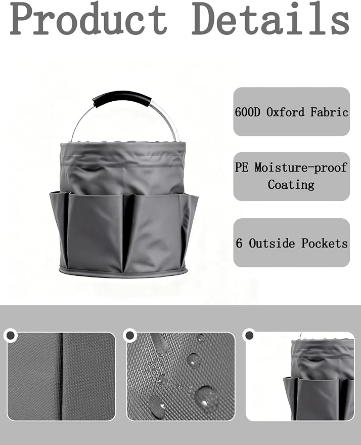 Cleaning Caddy with Handle, for Cleaning Supplies Organizer Bucket | Foldable Storage Tote with 6 Pockets,17L Large Capacity Basket for Household Organizer,Laundry Room,Bathroom & Home - Image 3