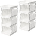 Lifewit 4 Tier Plastic Stackable Storage Baskets for Clothes 2 Pack, White | Stacking Bins for Food, Multifunctional Organizer for RV, Kitchen, Playroom, Pantry and Bathroom by Lifewit