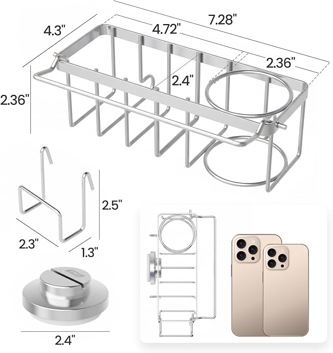 TAILI 4-in-1 Sink Sponge Holder for Kitchen with Strong Suction Cup-Silver | Removable Sink Caddy with Suction Cup, Rustproof 304 Stainless Steel Multi-compartment Sink Organizer for Sponge, Brushes - Image 3