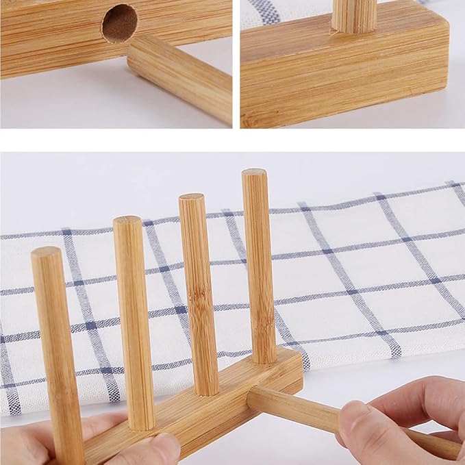 Bamboo Wooden Plate Racks Dish display Holder Kitchen Storage, Pack of 4 | Cabinet Organizer for Dish / Plate / Bowl / Cup / Pot Lid / Cutting Board/ Book (vertical) - Image 7