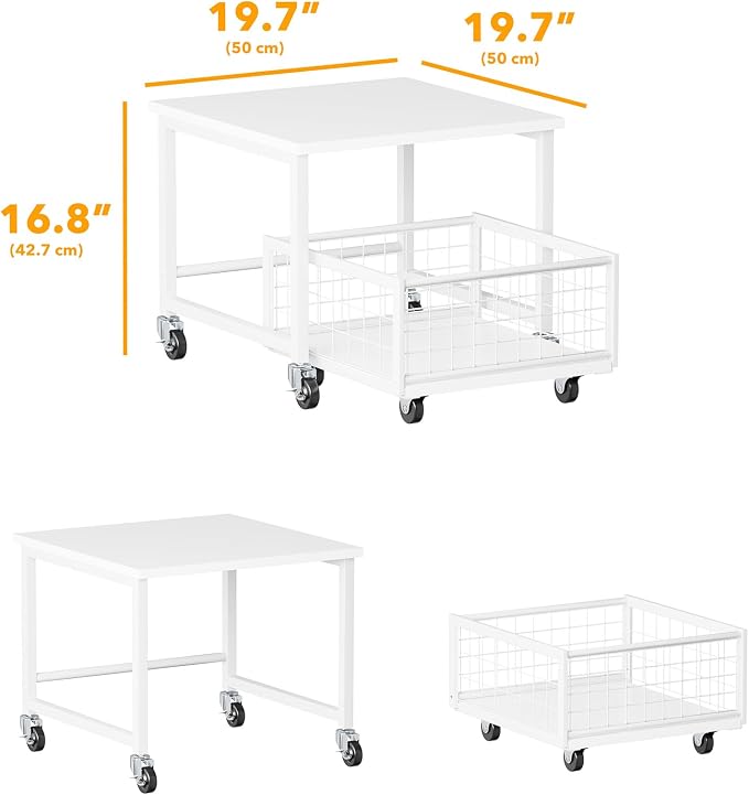 SpaceAid Mini Fridge Stand with Storage, 19.7" W x 19.7" D Heavy Duty Mobile Refrigerator Shelf Stand Table with Wheels, Fridge Cart Organizer with Drawer Basket for Home Dorm Office (White) - Image 4