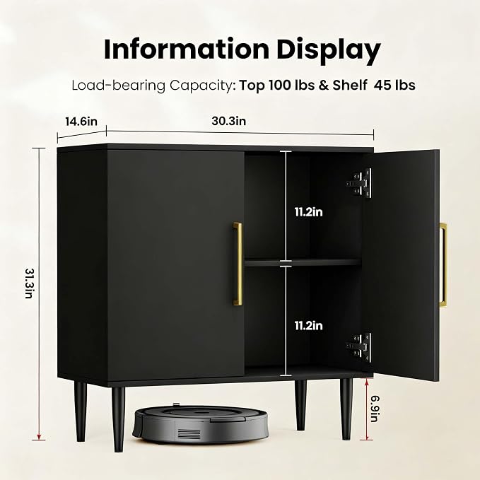 Set of 3 Black Storage Cabinet with Doors, Modern Accent Cabinet, Free Standing Cabinet with Adjustable Shelf, Wooden Buffet Sideboards for Living Room, Kitchen, Dining Room, Entryway - Image 2