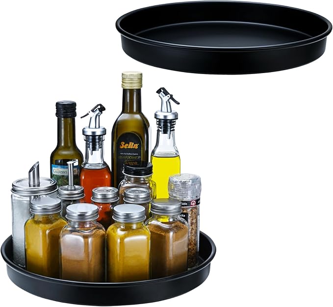Amolliar Lazy Susan Organizer, 12" Metal Turntable Organizer, Black 2 Pack | Lazy Susan for Cabinet Fridge, Pantry Organizer, Spice Rack Condiment Organizer for Kitchen, Countertop Bathroom Vanity Tray by Amolliar