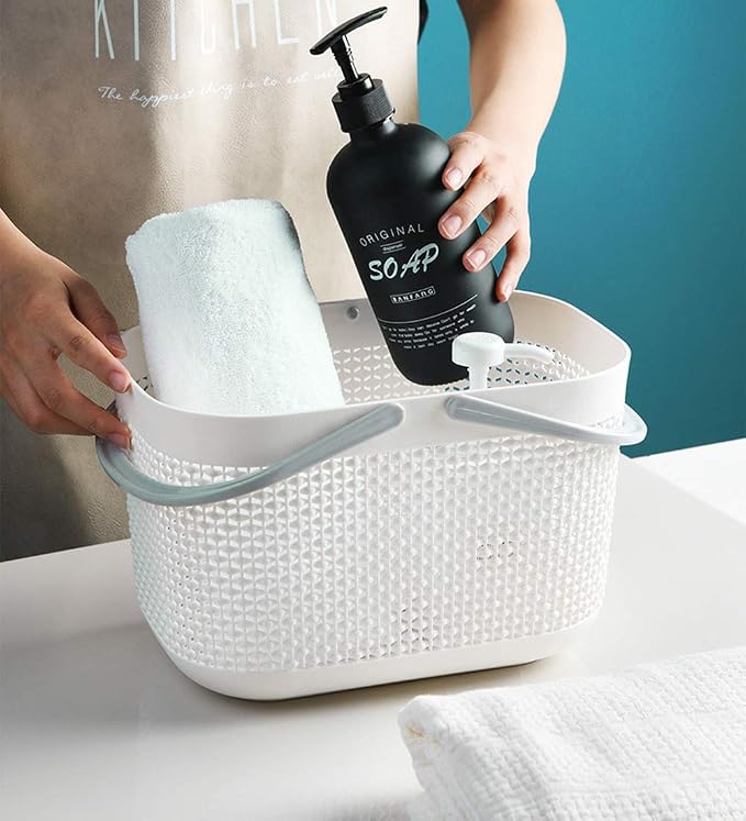 Plastic Portable Shower Caddy Basket, Storage Organizer, White, 2 Pack | Bottom Drain Holes, Keep Dry, Sturdy and Durable, Easy to Carry for Bathroom, Kitchen, Dorm Room, RV, College - Image 3