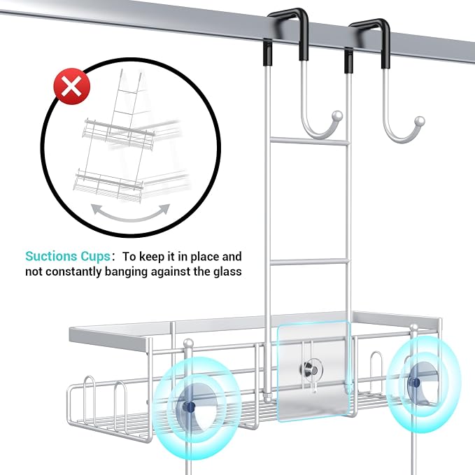 Aitatty Over the Door Hanging Shower Caddy: No Drill Rustproof Shower Rack | Includes Hooks & Soap Holders for Shampoo, Conditioner and Bathroom Essentials, Anti-Slip Design for Any Shower Room - Image 3