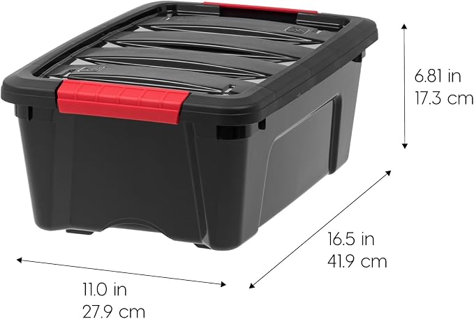 IRIS USA 6-Pack 13 Quart Storage Bins with Lids, Black | Black finish conceals stored items. Ideal for shoes, photos, documents, and small essentials. Nestable design saves space - Image 2