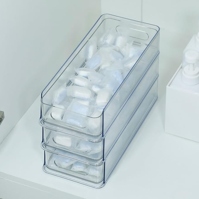 3 Tier Stackable Storage Drawer Organizer, Clear, Small | Plastic, Narrow Pull Out Container, For Under Sink, Corner, Kitchen Cabinet, Coffee bar, Pantry, Laundry, Countertop - Image 4