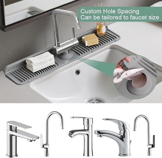 24 Inch Upgraded Draining Mat Folding Faucet Mat for kitchen sink Faucet Draining Mat with Button Lock Silicone Splash Guard faucet Pad for Kitchen Bathroom Bar(Grey) - Image 8
