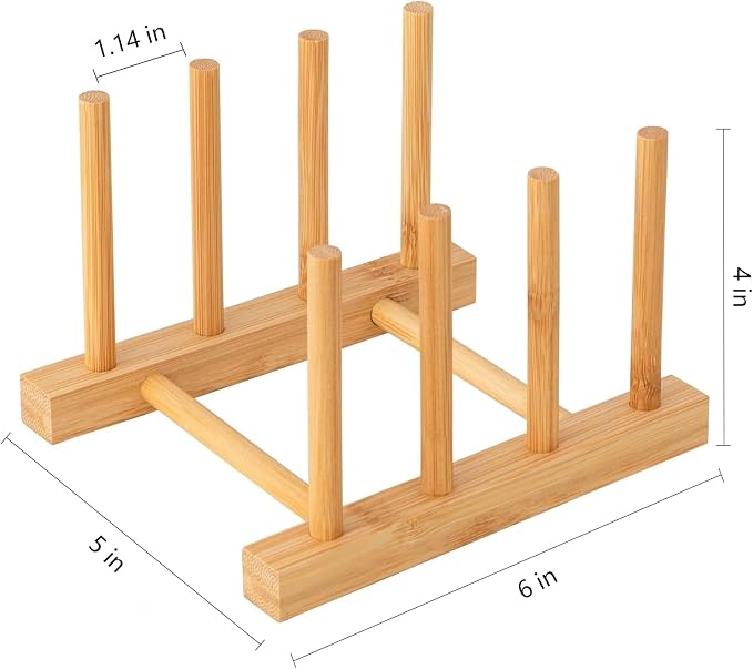HBlife 2pcs Bamboo Dish Plate Bowl Cup Book Pot Lid Cutting Board Drying Rack Stand Drainer Storage Holder Organizer Kitchen Cabinet（Keep Dry） - Image 2