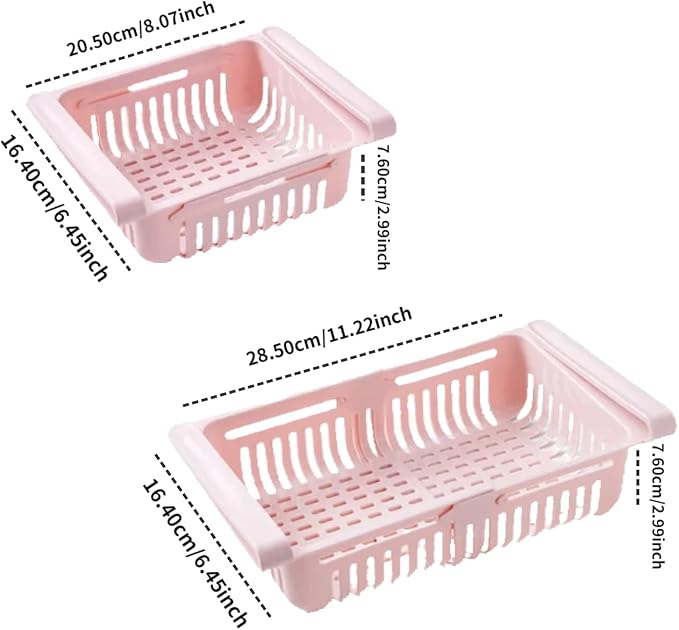 2PCS Refrigerator Drawer Organizer,Retractable Fridge Drawer Organizer Pull out Storage Box Refrigerator Bins Refrigerator Shelves for Egg Fruit Vegetable Seafood(Pink) - Image 4
