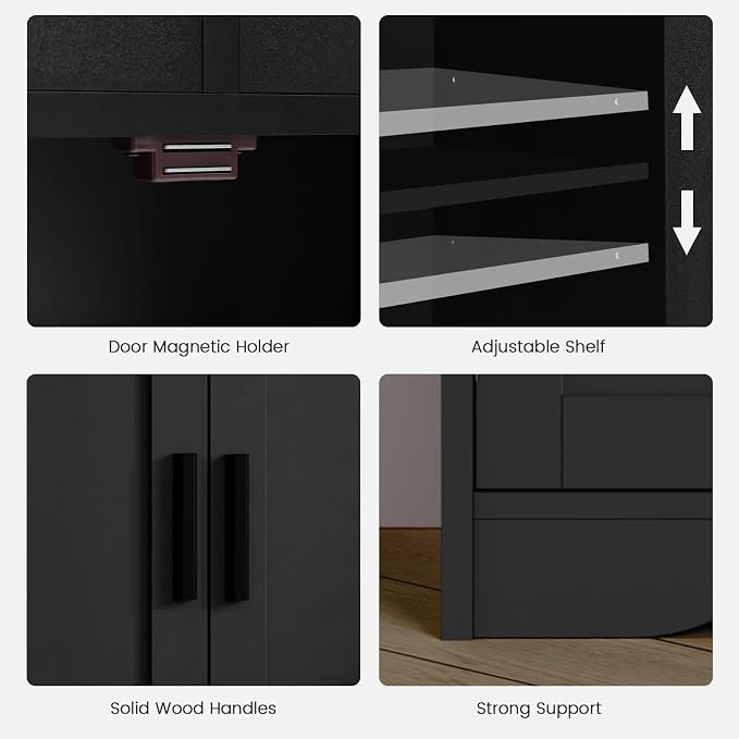 Iwell Storage Cabinet with Doors & Shelves, Kitchen Pantry Cabinet, Bathroom Cabinets for Living Room, Kitchen, Laundry, Black - Image 7