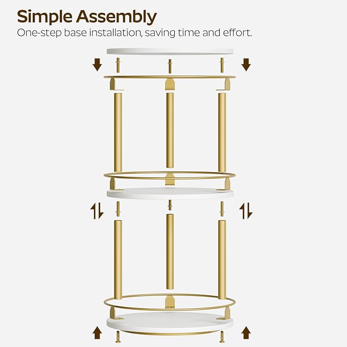 3-Tier Lazy Susan, Rotating Spice Rack, Spinning Organizer, Industrial Turntable Spice Rack for Cabinet, Kitchen Countertop, Pantry, White and Gold SR23DW - Image 7