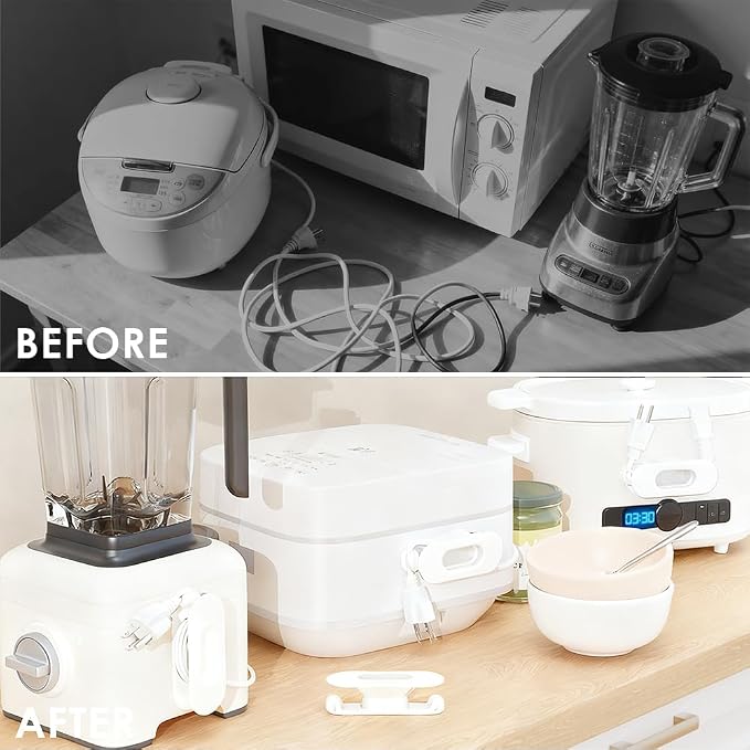 6 Pack Cord Organizer for Kitchen Appliances, Milky White | Upgraded Stackable Silicone Adhesive Cable Management Wrap Holder, for Mixer Blender Air Fryer Pressure Cooker Coffee Maker - Image 6