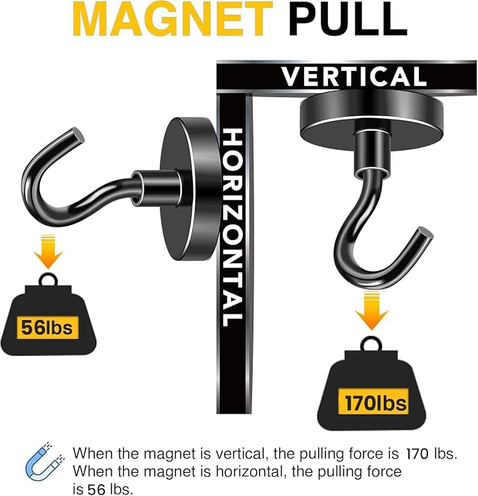 DIYMAG Magnetic Hooks,170lbs 10p Cruise Cabin Essentials Heavy Duty Black | Strong Neodymium Rare Earth Magnets, for Kitchen, Classroom, Beach, Cruise Cabins, Refrigerator, Hanging Key Clothes Wall Hat - Image 4