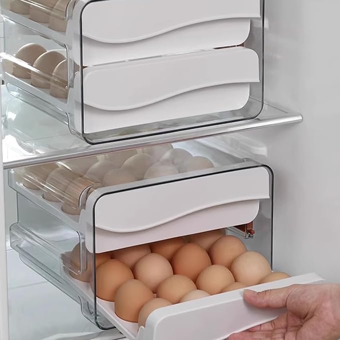 60 Egg Drawer Organizer for Refrigerator,2 Layers Transparent Egg Holder Tray for Fridge Stackable Eggs Storage Tray with Timescale - Image 7
