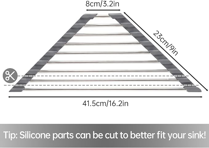 Tomorotec Triangle Roll Up Dish Drying Rack 304 Stainless Steel Dark Gray | BPA-Free Food-Grade Silicone Edges Foldable Waterproof Rustproof Heavy-Duty Space Saver Heat Resistant to 550°F - Image 4