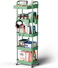 Sorgion 5 Tier Rolling Cart Organizer,Bathroom Cart Organizers with Wheels Laundry Room Organization Mobile Shelving Unit Utility Cart Storage Shelves Multi-Functional for Office, Home(Green) by Sorgion