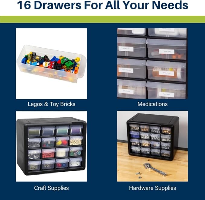 Akro-Mils 16-Drawer Plastic Drawer Storage Cabinet for Garage Organization, Beads, Makeup Organizer, Building Bricks Storage, Teacher Toolbox, 10-1/2-Inch W x 6-1/2-Inch D x 8-1/2-Inch H, 10116 White - Image 4
