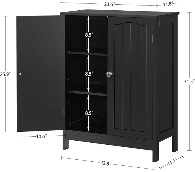 Iwell Bathroom Cabinet, Bathroom Storage Cabinet with 2 Doors & 3 Shelves, 3 Heights Available, for Living Room, Entryway, Kitchen, Home Office, Black - Image 3