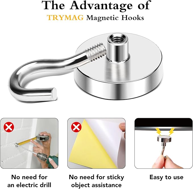 Magnetic Hooks for Cruise Cabins, 30LBS+, 36 Pack, Silver | Cruise Essentials 2026, Heavy Duty Magnets Hooks for Refrigerator, Storage, Grill, Hanging and Kitchen - Image 4