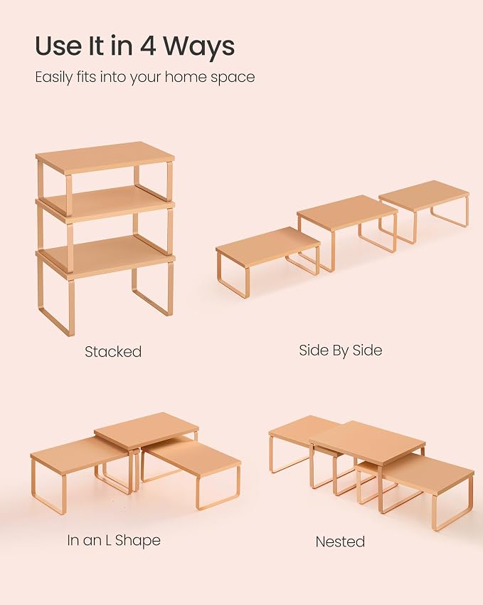 SONGMICS Cabinet Organizer Shelf, Set of 3 Spice Rack, Kitchen Storage | Kitchen Storage, Spice Rack, Expandable, Apricot, BYSTRO Collection UKCS220Y01 - Image 6
