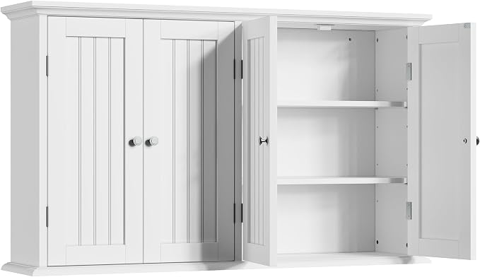 ChooChoo Laundry Cabinet with 4 Doors and Adjustable Shelves | 9.06"D x 40.9"W x 24"H, Bathroom Wall Cabinet, Cupboard, White - Image 7