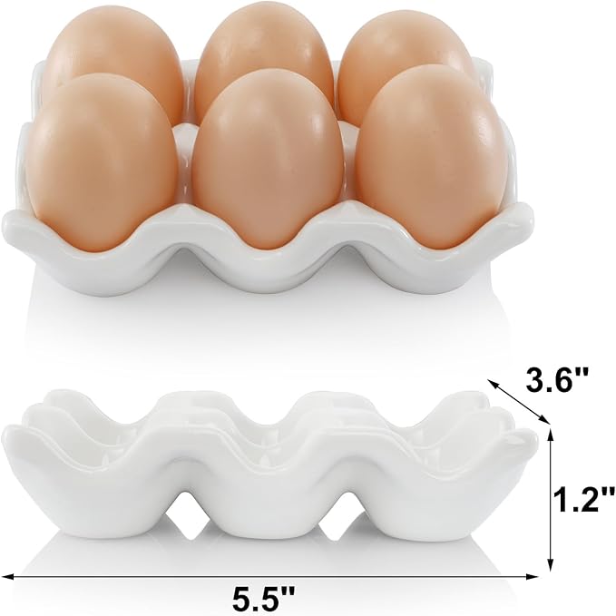 4 Pack 24 Cups Egg Tray Holders, Porcelain Egg Container for Countertop Fridge, Ceramic Eggs Keeper Storage Organizer, Tiny Egg Dispenser Serving Dish Serveware for Display, Kitchen, White - Image 2