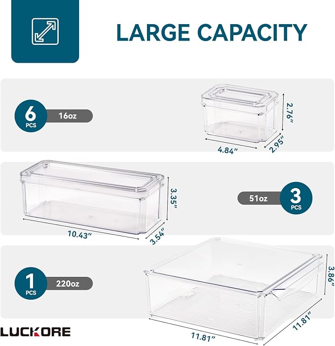 10 Pack Fridge Organizers and Storage, Clear Fridge Organizer Stackable | Fridge Organizer Bins with Lids, Refrigerator Storage Containers for Kitchen, Food, Cabinets, Fruits, Vegetables - Image 2