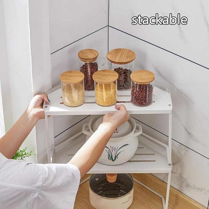 Stackable Metal Kitchen Cabinet Organizer,Kitchen Corner Shelf with Non-Slip Mat,Bathroom Organizer,Storage Shelf for Cabinet/Bathroom/Countertops/Utensils - Image 6