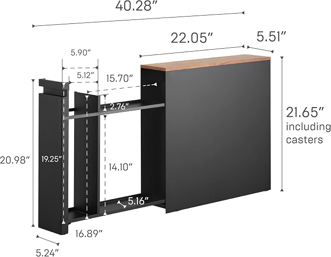 Yamazaki Home Pull-Out Bathroom Storage Cabinet with Wood Top, Black | Slim space-saving bathroom storage cabinet with a natural wood top. Clever pull-out design. Holds 12 rolls of toilet paper. - Image 10