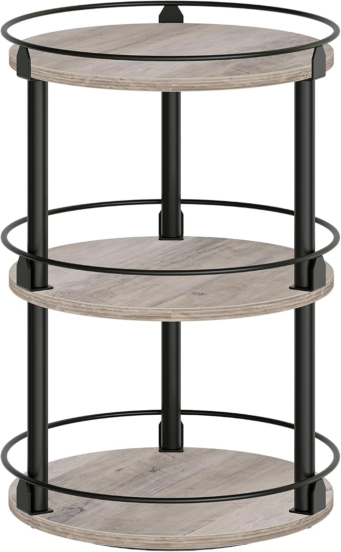 3-Tier Lazy Susan Organizer, Rotating Spice Rack, Spinning Organizer, Industrial Turntable Spice Rack Organizer for Cabinet, Kitchen Countertop, Greige and Black SR23BG by Yatiney