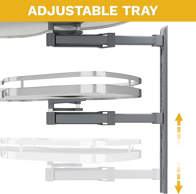 DWVO Corner Cabinet Organizer, 2-Tier Blind Corner Pull Out with 270° Rotating Shelf, Right Swing Tray, Heavy-Duty Iron, Easy-Install Template, 32.7"x17.3"x21.3", Gray - Image 4