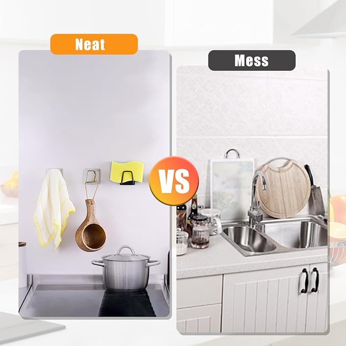 Luckyiren 2-Pack Stainless Steel Sponge Holder for Kitchen Sink - Rustproof Brushed SUS304 Sponge Caddy Organizer, Wall/Surface Mount, Drainage Design, Clutter-Free Storage - Image 7