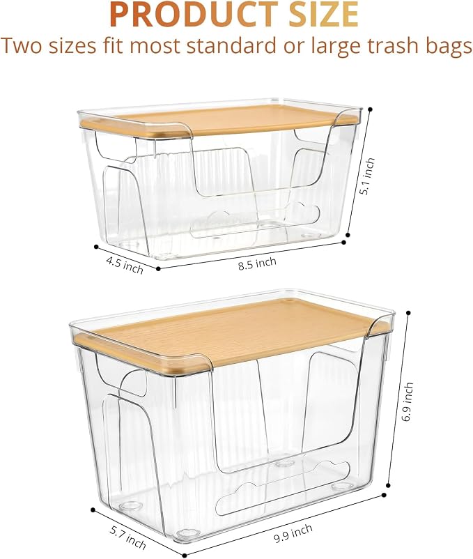 CANTAMI Plastic Trash Bag Dispenser with Lids, Stackable, 4Pack, 2XL+2S | Clear Trash Bag Organizer for Kitchen, Laundry Room, Under Sink Organization and Storage - Image 2