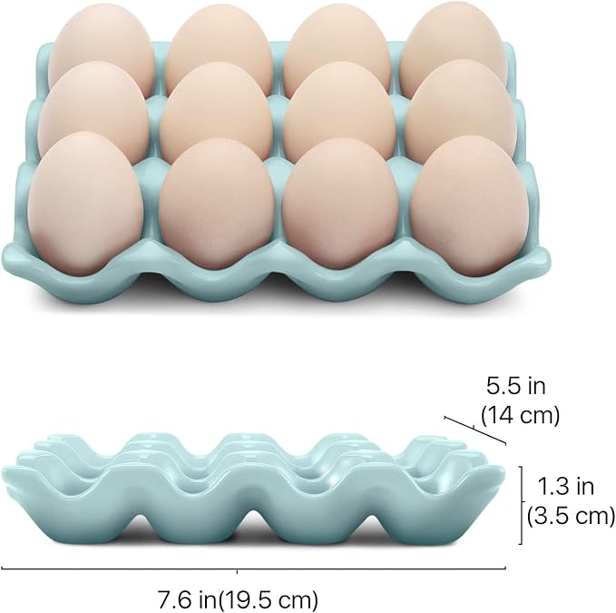 Flexzion Ceramic 12 Cups Egg Tray - Whole Dozen Porcelain Egg Holder Container Keeper Storage Organiser Decorative Serving Stand Serveware for Refrigerator Fridge Countertop Display Kitchen - Image 7