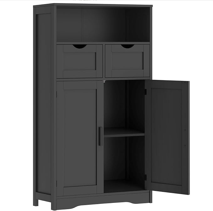 Iwell Storage Cabinet with Doors & Shelves, Kitchen Pantry Cabinet, Bathroom Cabinets for Living Room, Kitchen, Laundry, Black by IWELL
