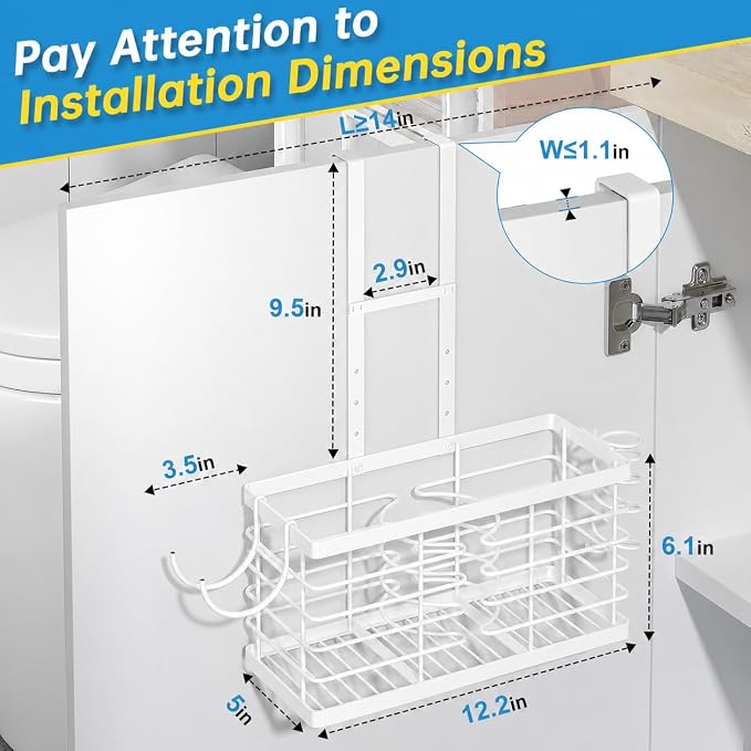 2026 Upgraded 3-in-1 Universal Hair Tool Organizer, XL Size, White | Adjustable Height Metal Hair Dryer Holder, Wall Mounted, Over Cabinet Door, Countertop, Bathroom Storage - Image 2