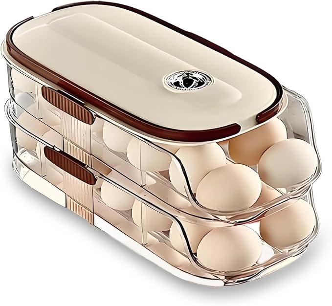 Egg Holder for Fridge,28 Auto Rolling Egg Container Clear& Lid | Stackable Eggs Organizer and Storage, 7-Degree Slope , Timed Freshness, Sturdy Dispenser & Tray for Refrigerator with Handle by ShuNuac