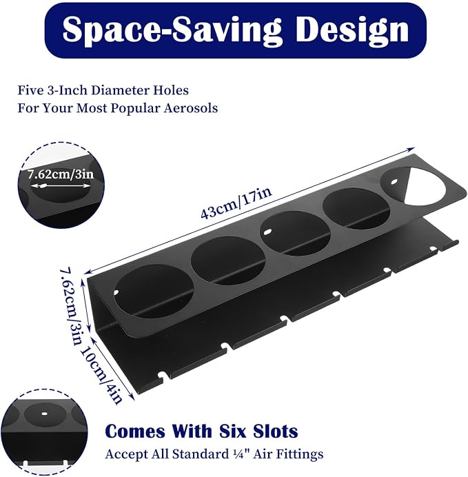 4 Pack Heavy-Duty Aerosol Spray Can Holder with Pneumatic Tool Holder – Wall-Mounted Garage Organizer, Holds 20 Cans & 24 Air Tools, Metal, Black - Image 2