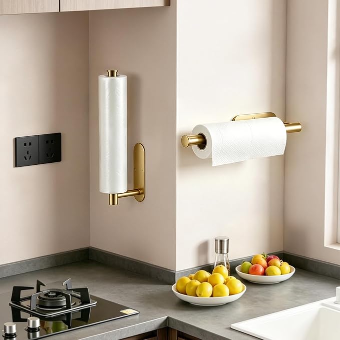 2-Pack Paper Towel Holder for Kitchen, Self-Adhesive & Drilling Mount | Under Cabinet Organizer, SUS 304 Stainless Steel Wall Mounted Rack, Bathroom, RV - Image 8