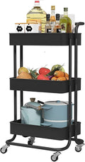 Sooyee 3 Tier Metal Utility Cart with Handle and Lockable Wheels, Black | Rolling Cart Multi-Functional Storage Cart for Office, School,Living Room, Kitchen, Bathroom, Bedroom,Laundry by Sooyee