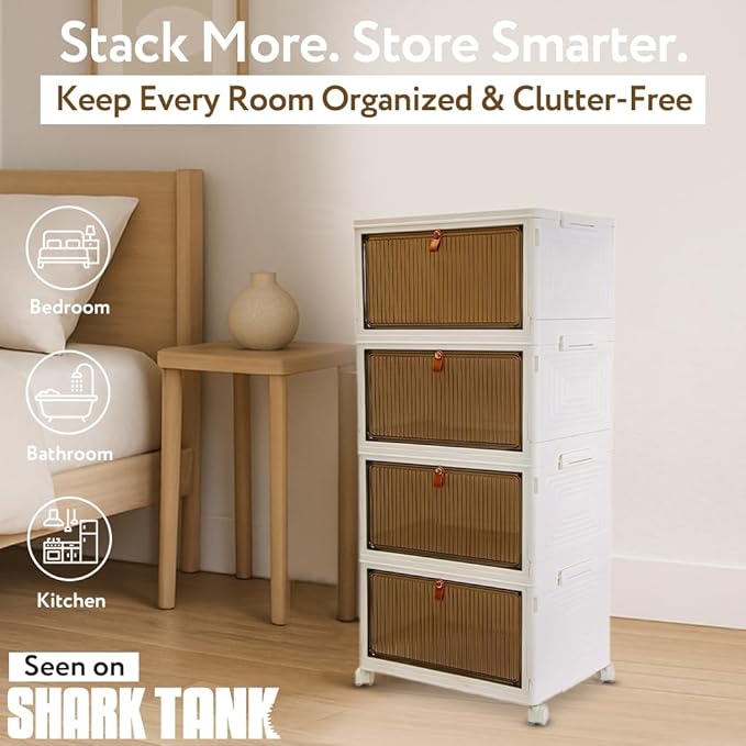 Quik Box Sport 6 Gallon 4 tier Stackable Storage Bins with Magnetic Door, Collapsible Organizer Foldable Container, for Bedroom Living Room Neat, Tidy Dorms and Organized Homes, Boxes - Image 2