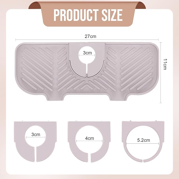 Teenyyou 2 Pcs Silicone Faucet Splash Guard 10.6 ” x 4.3” Kitchen Sink Splash Guard Faucet Mat for Kitchen Mat Catcher Black and Grey Sink Accessories for Bathroom - Image 2
