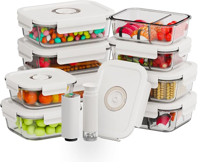 HOLDN’ STORAGE Food Storage Containers With Vacuum Sealing, Set of 9 | Glass Containers, Two Pumps, Keep Food Fresh Longer, BPA-Free Glass, Leak-Proof, Ideal for Meal Prep, Marinating by HOLDN%E2%80%99STORAGE