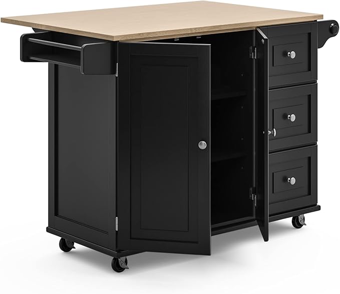 Homestyles Dolly Madison Black Mobile Kitchen Island Cart with Wood Drop Leaf Breakfast Bar - Image 5